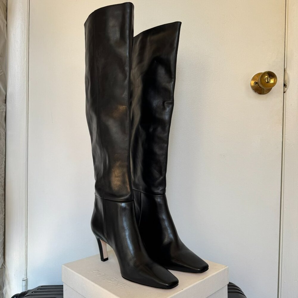 New Reformation Claudette Knee High Heeled Leather Boots Black 7.5 - Picture 6 of 15
